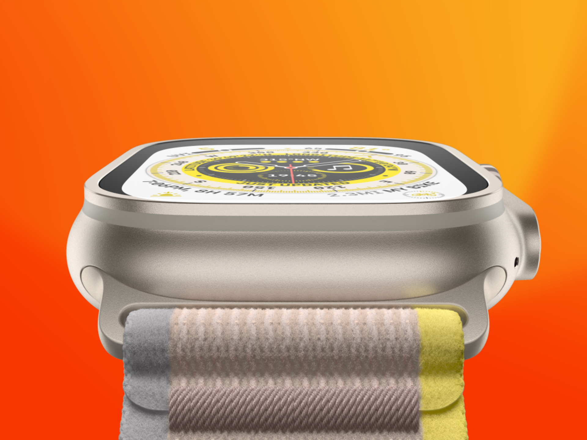 Apple Watch Ultra band sideview on an orange background