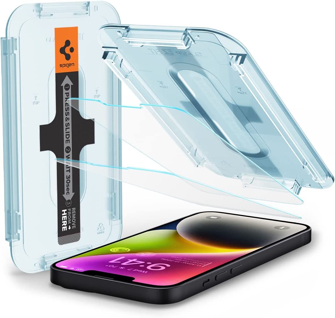 PBI Spigen Tempered Glass Screen Protector designed for iPhone 14