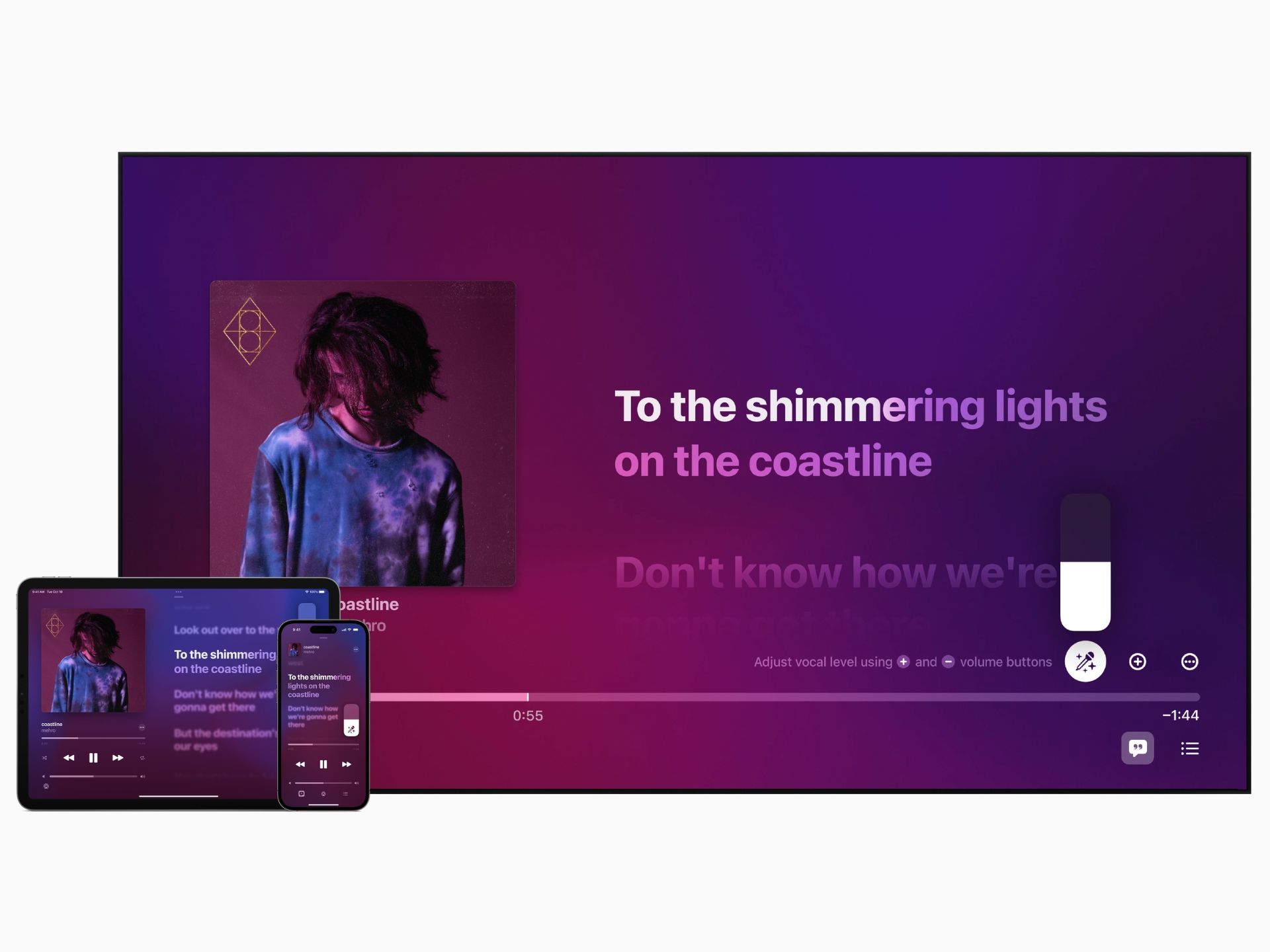 Una imagen que muestra dispositivos compatibles con Apple Music Sing