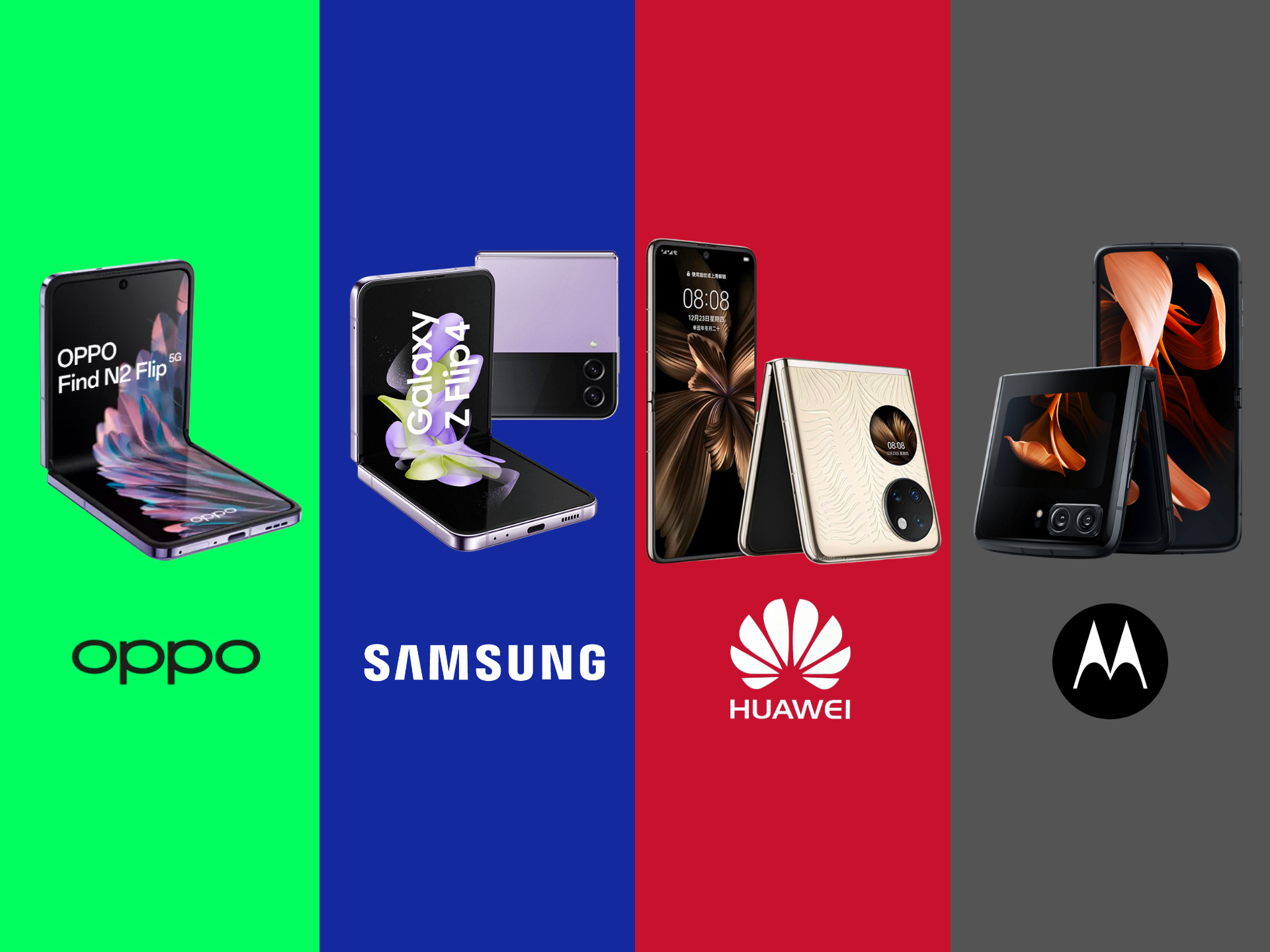 LI OPPO Find N2 vs Samsung Galaxy Z Flip 4 vs HUAWEI P50 Pocket vs Motorola RAZR 2022