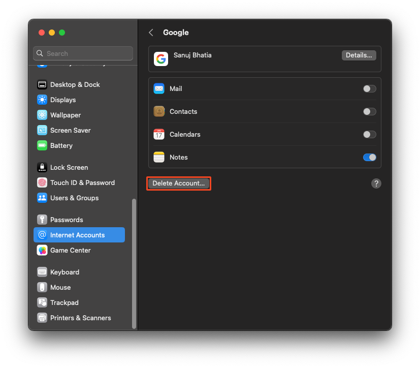 remove google account mac 2