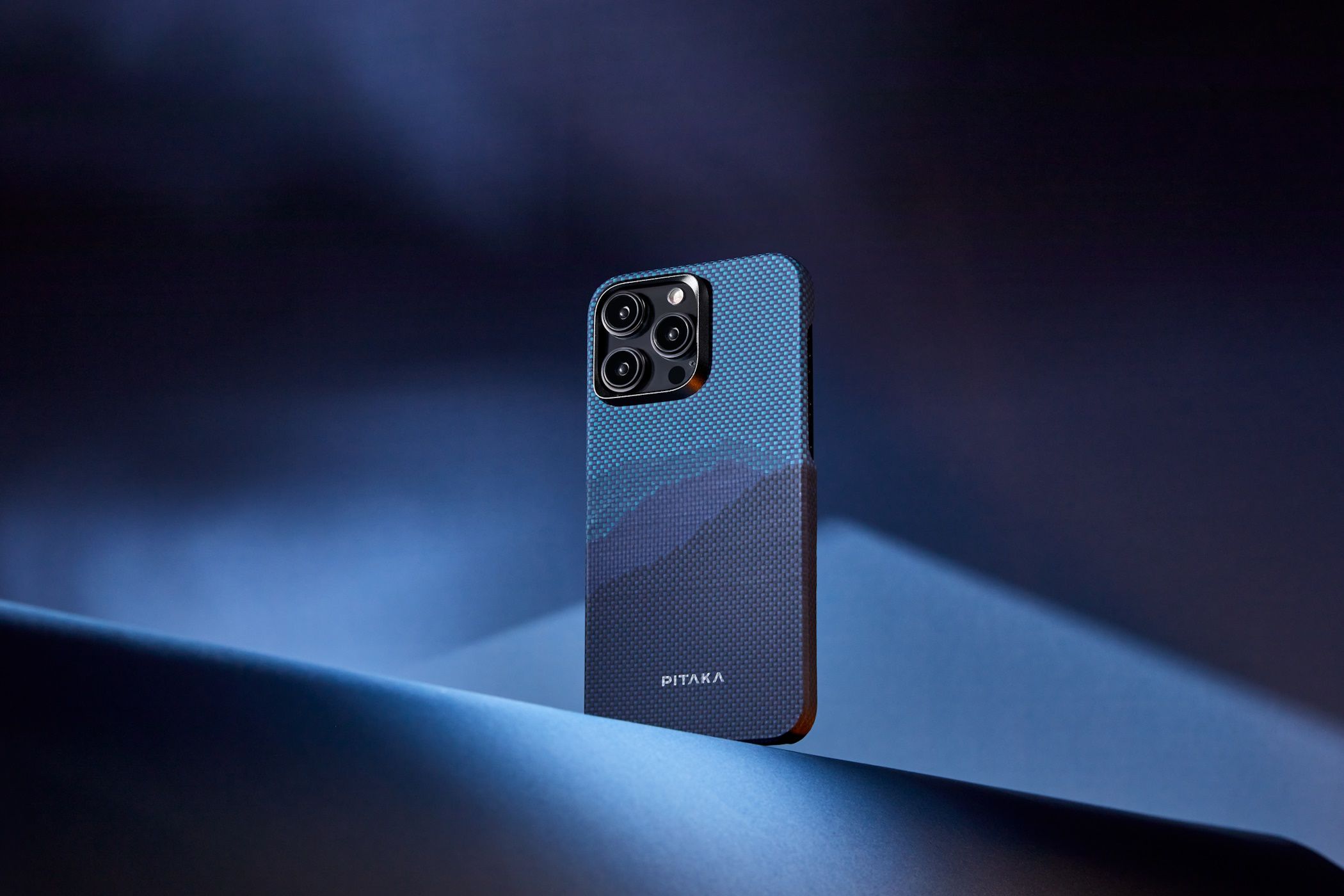 pitaka iphone case blue on blue background