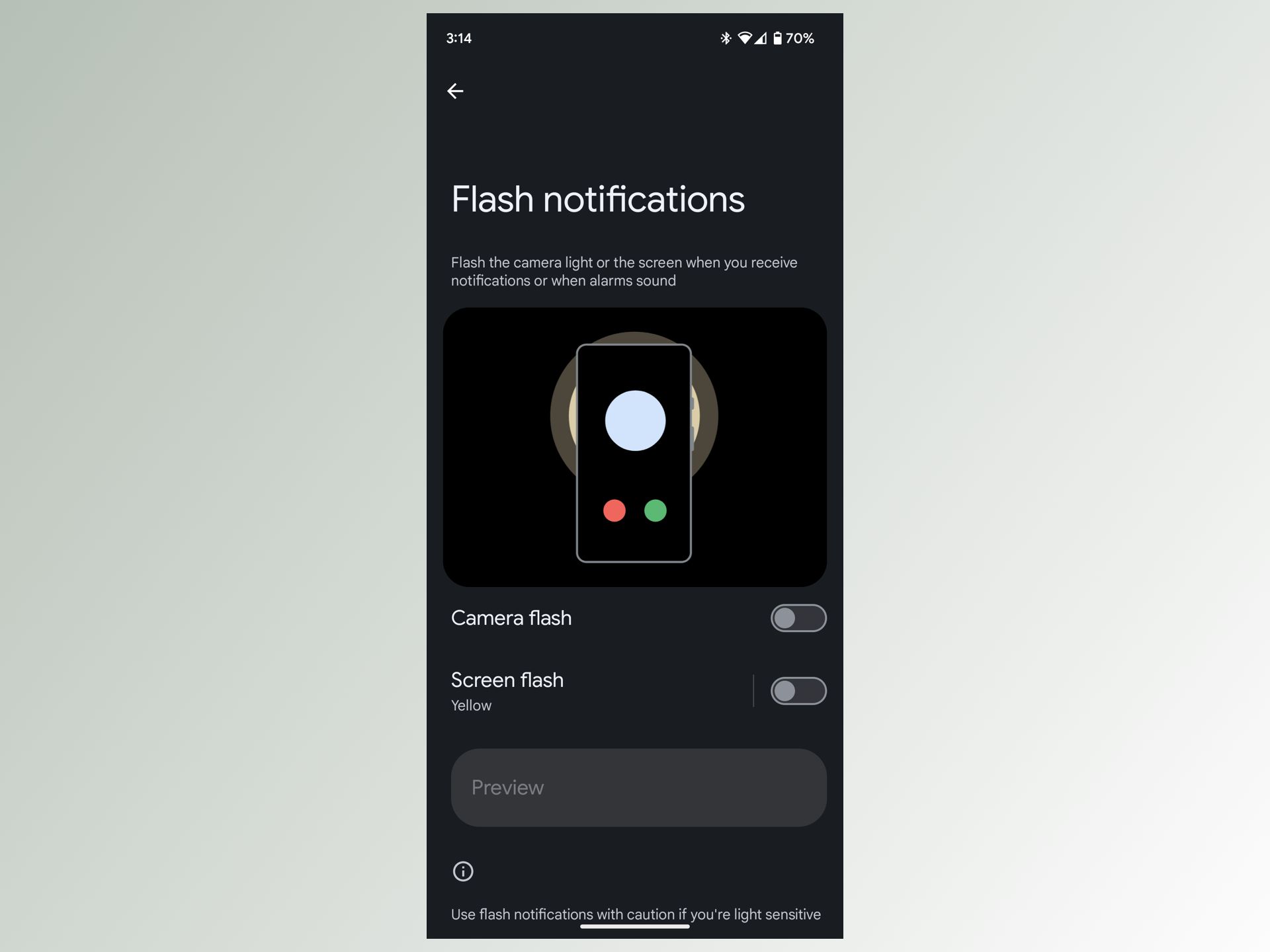 Android 14 flash notif