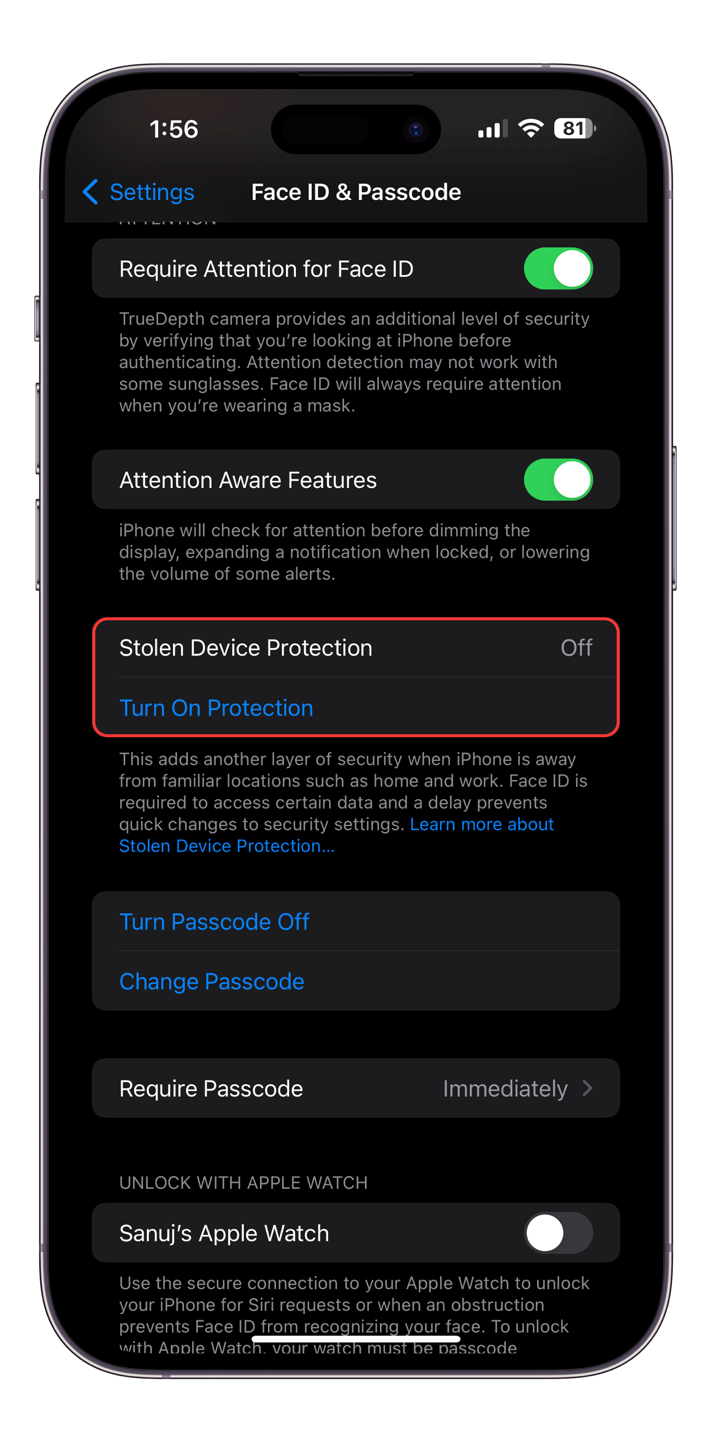 iPhone enable stolen device protection 2