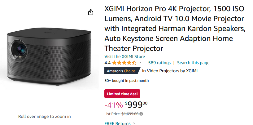 XGIMI Horizon Pro 4K Projector deal at amazon