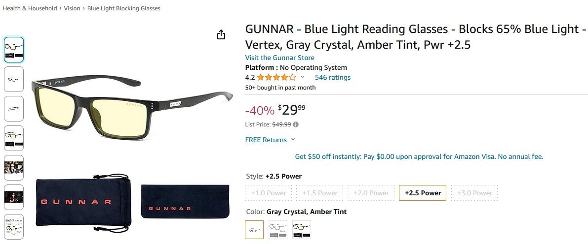 Screenshot of Vertex GUNNAR from Amazon