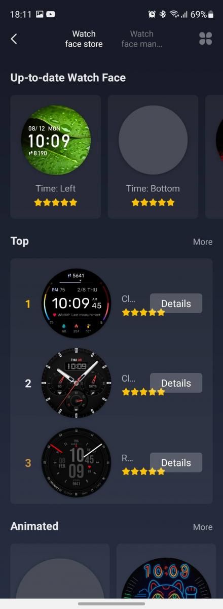 Amazfit Zepp app watch face store