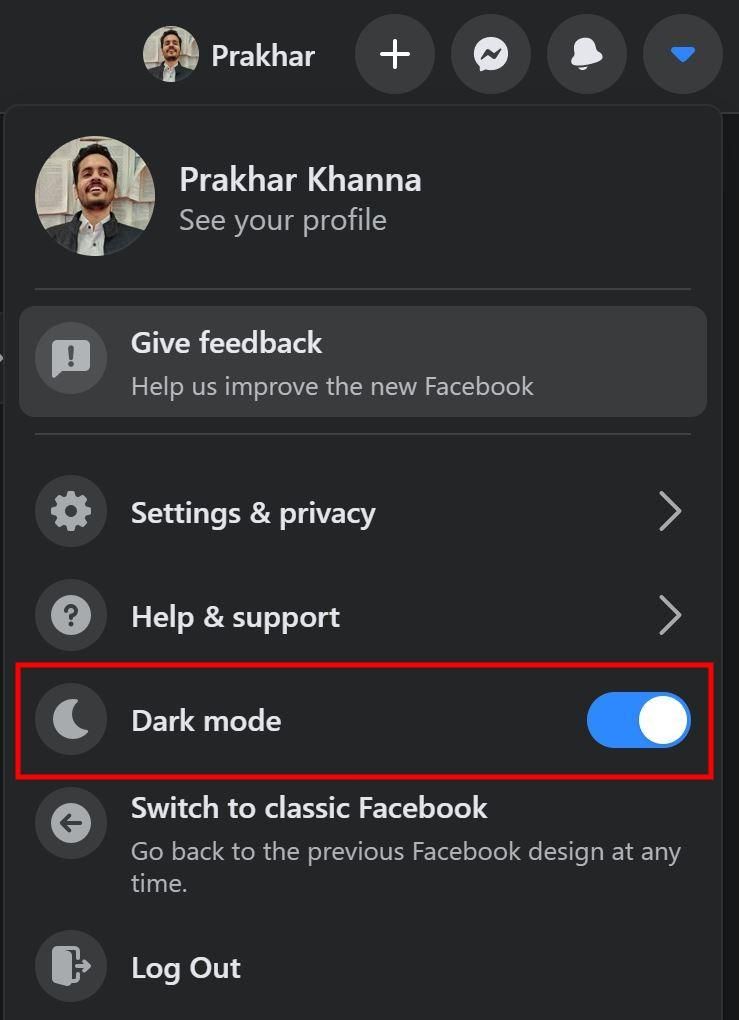 Facebook dark mode for web