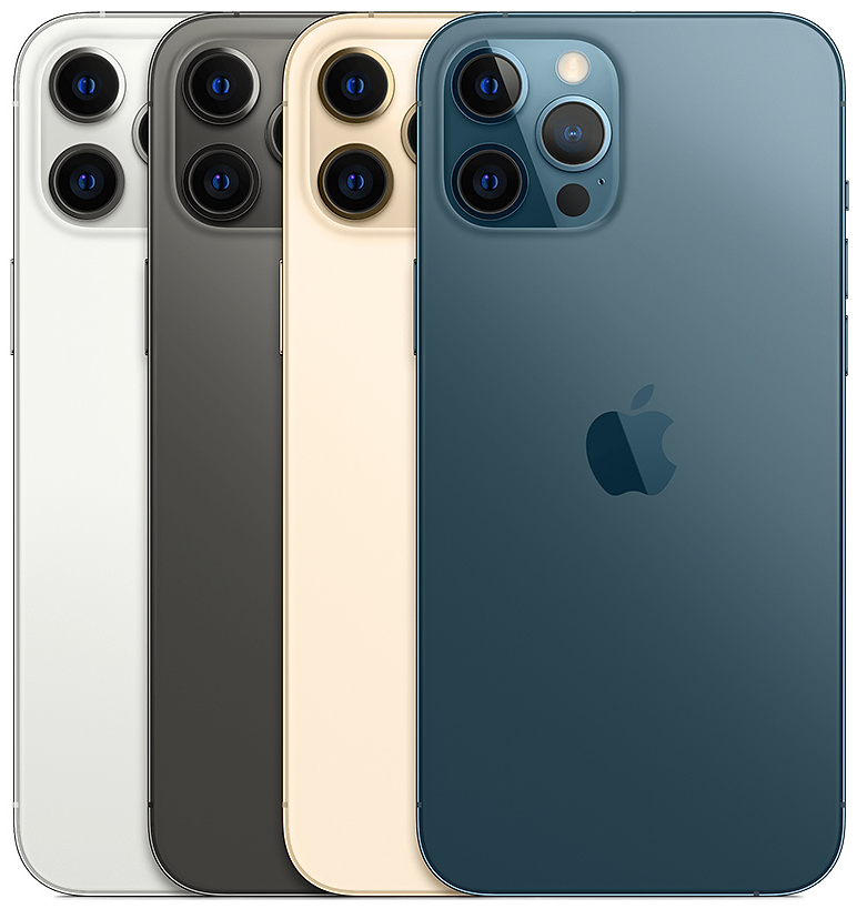 4 iPhones of different colors in a row