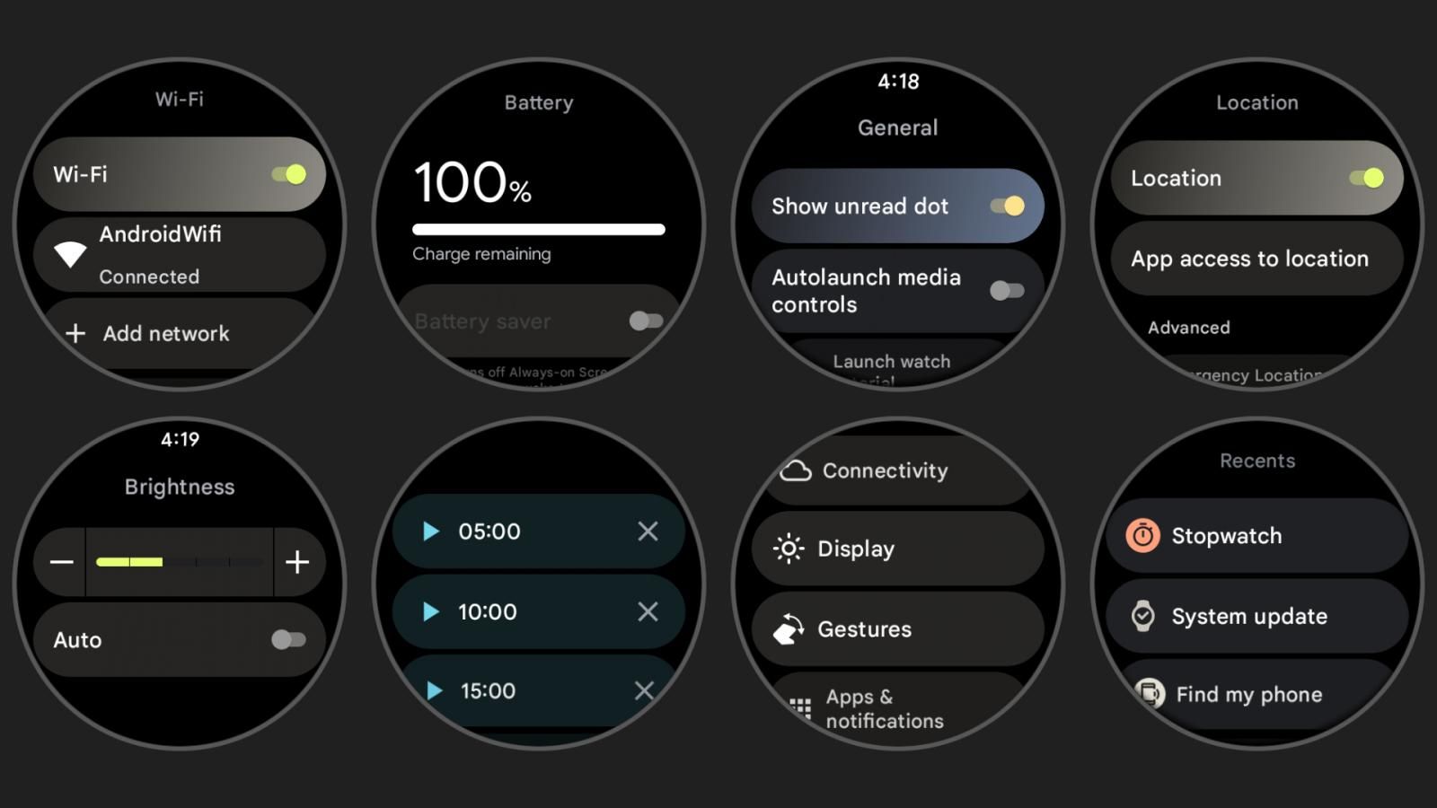 Interfaz de usuario de Google AOSP Wear OS 3.0