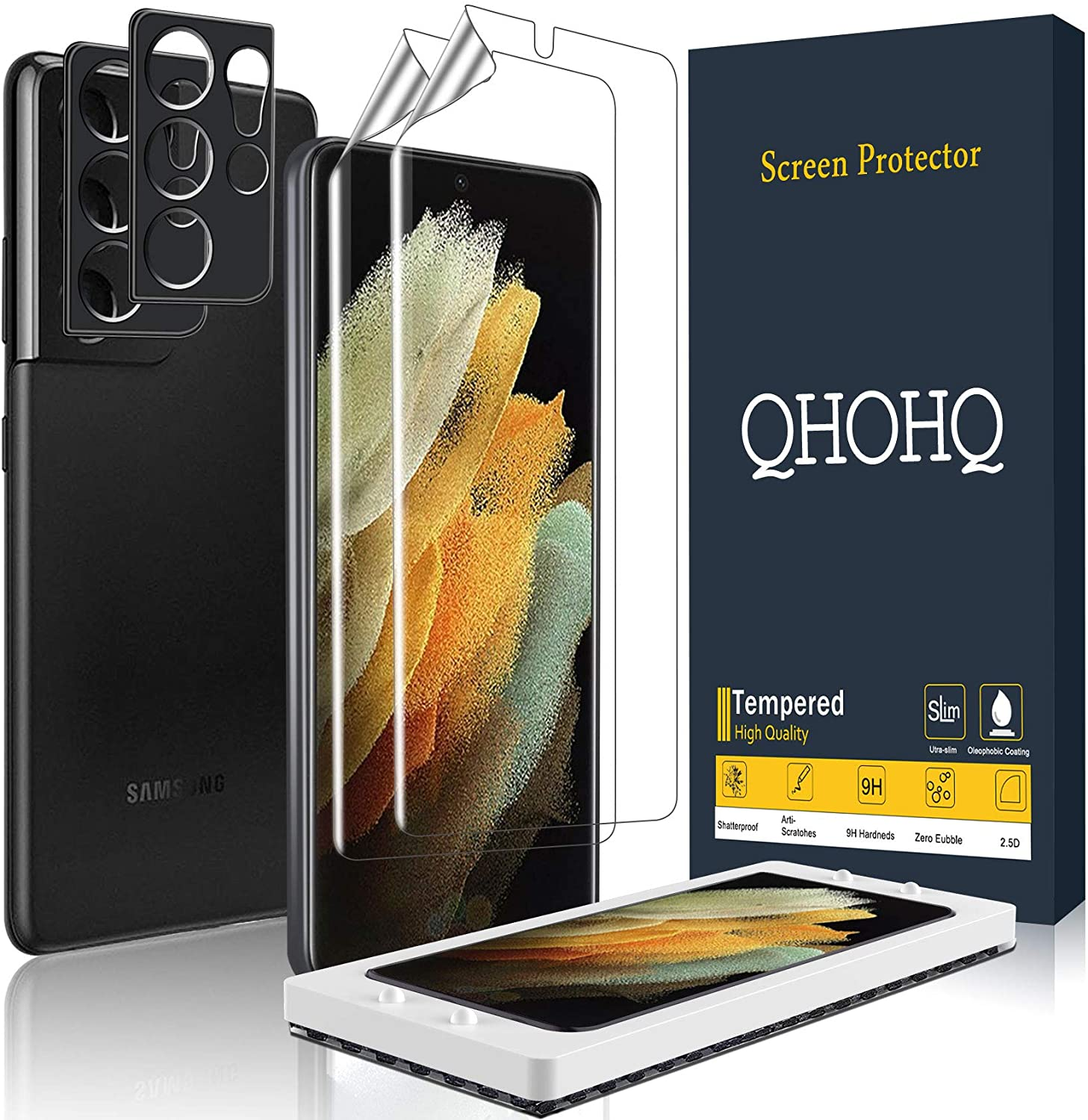 QHOHQ 2 Pack Screen Protector for Samsung Galaxy S21 Ultra 5G