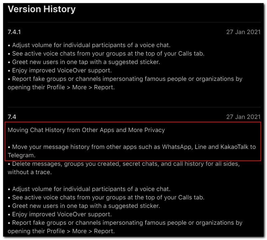 Telegram chat history migrate