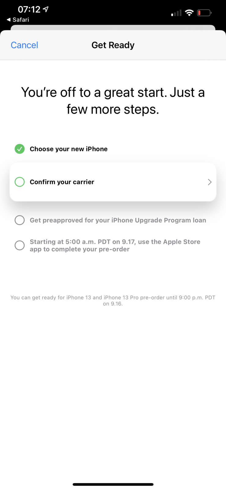 Apple iPhone 13 Upgrade Program - Carrier selection