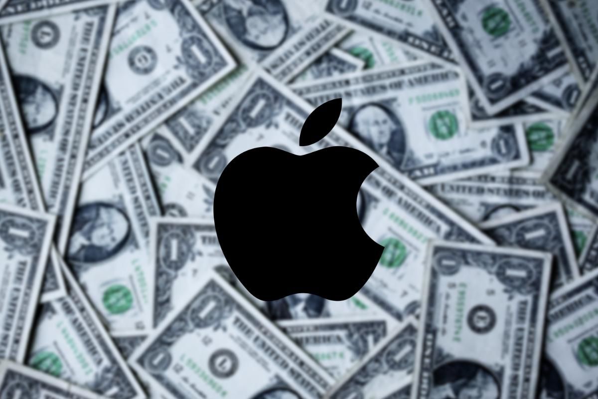 apple logo on top of dollar bills cash