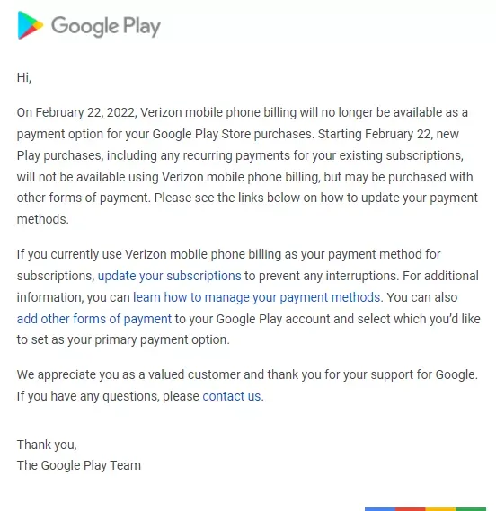 verizon carrier billing google play email