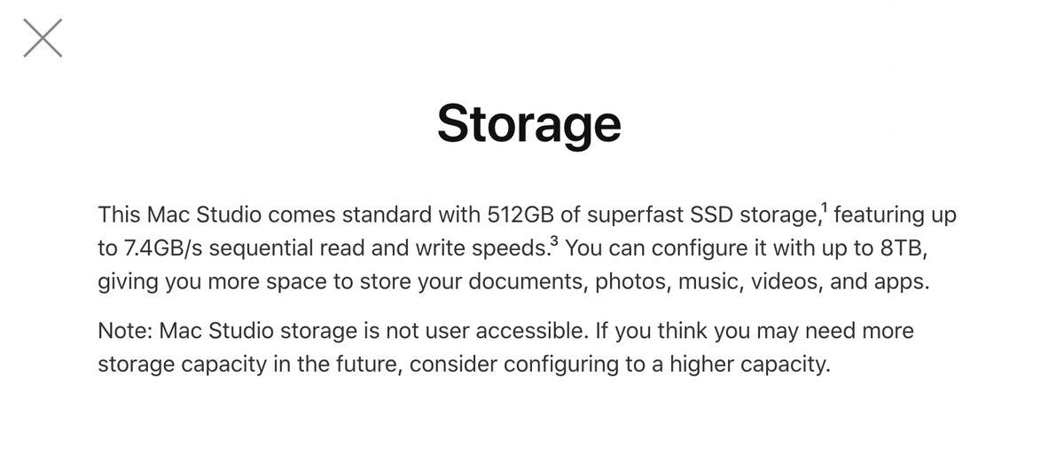 Apple mac studio storage website popup