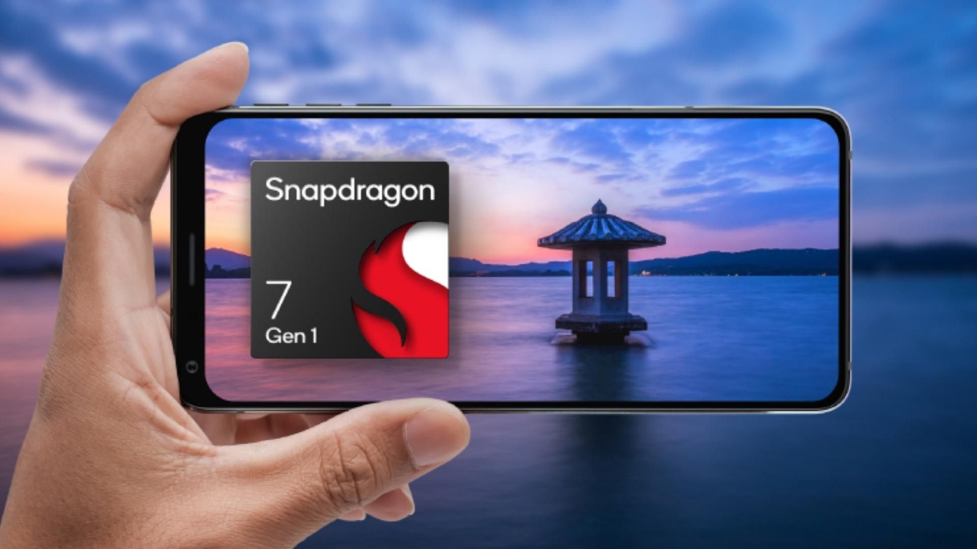 an image of a phone capturing a scenic background with a snapdragon 7 gen 1 render on the display too