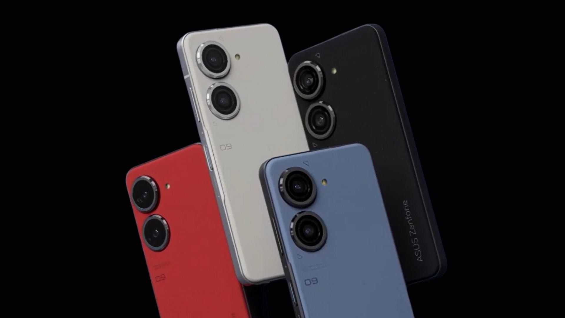 Zenfone 9 ve siyah zemin üzerine dört rengi