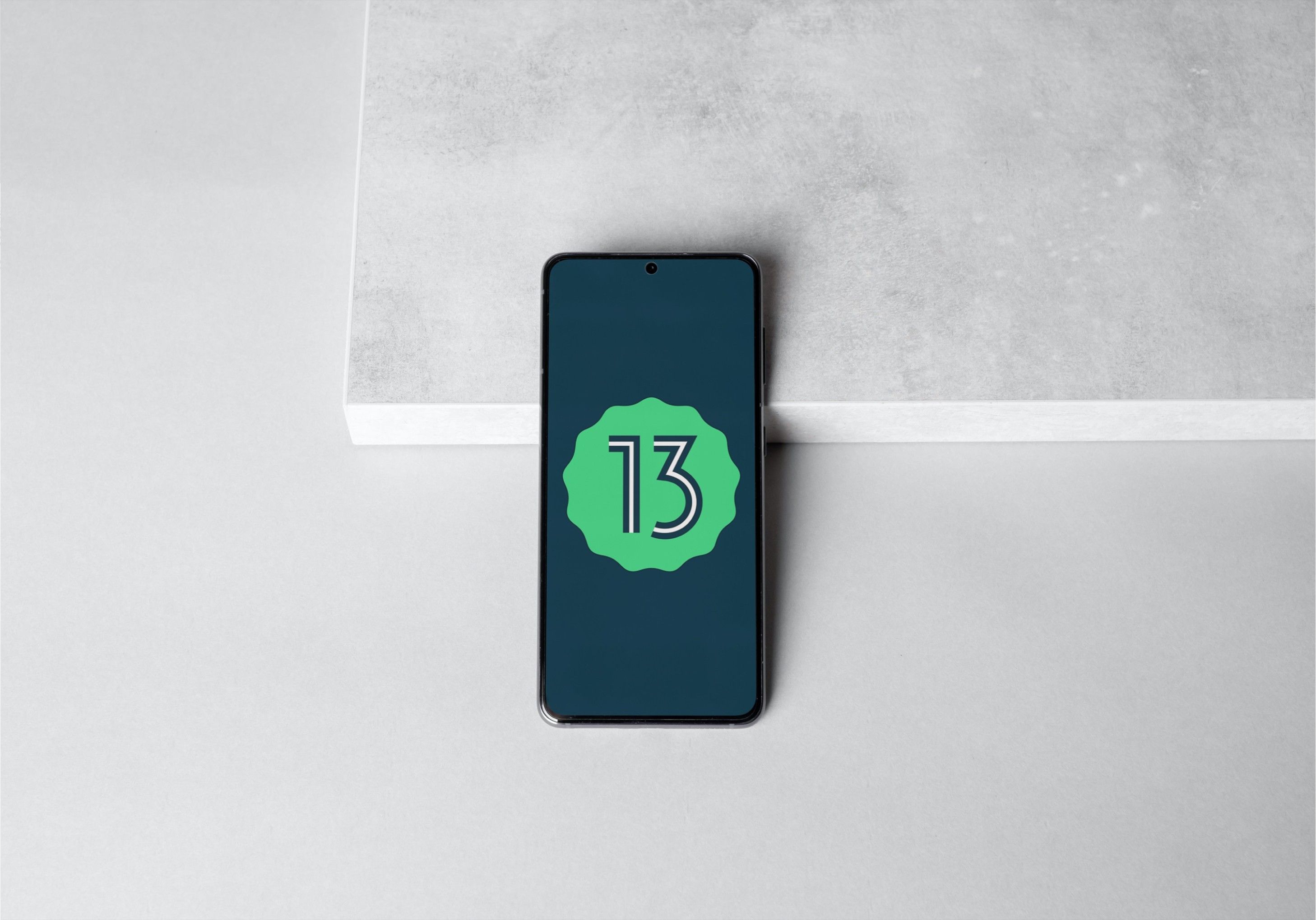 Android 13 logo on smartphone